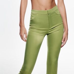 Zara Green Flared Satin Trouser Pants